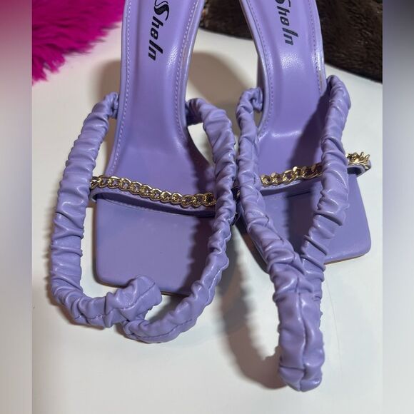 🌸SHEIN pink purple chain open toe elastic strappy high heel mule shoe size 8 - Picture 14 of 15